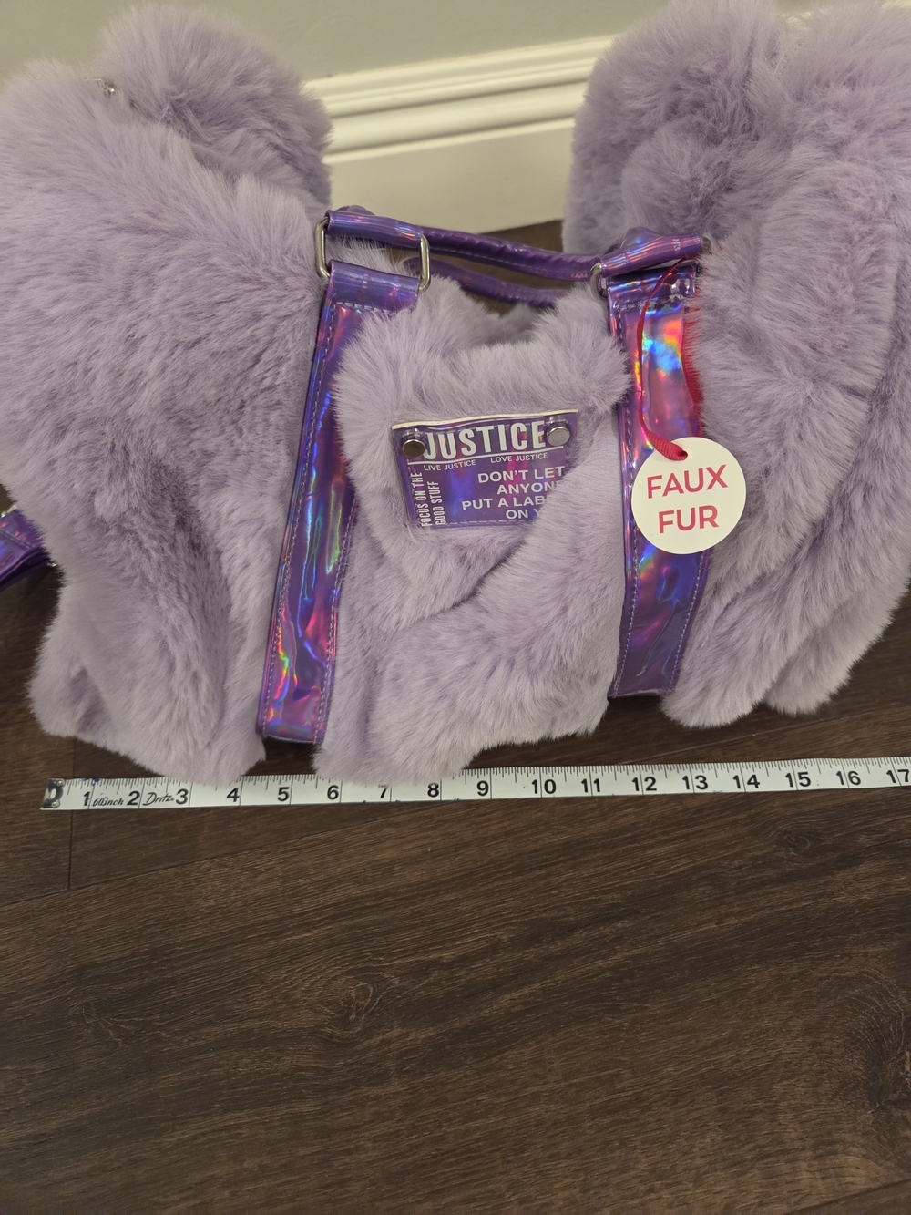 NWT Justice Lavender Faux Fur Heart Handbag
